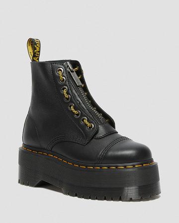 Black Women's Dr Martens Sinclair Max Pisa Leather Platform Boots | CA 256JPQ